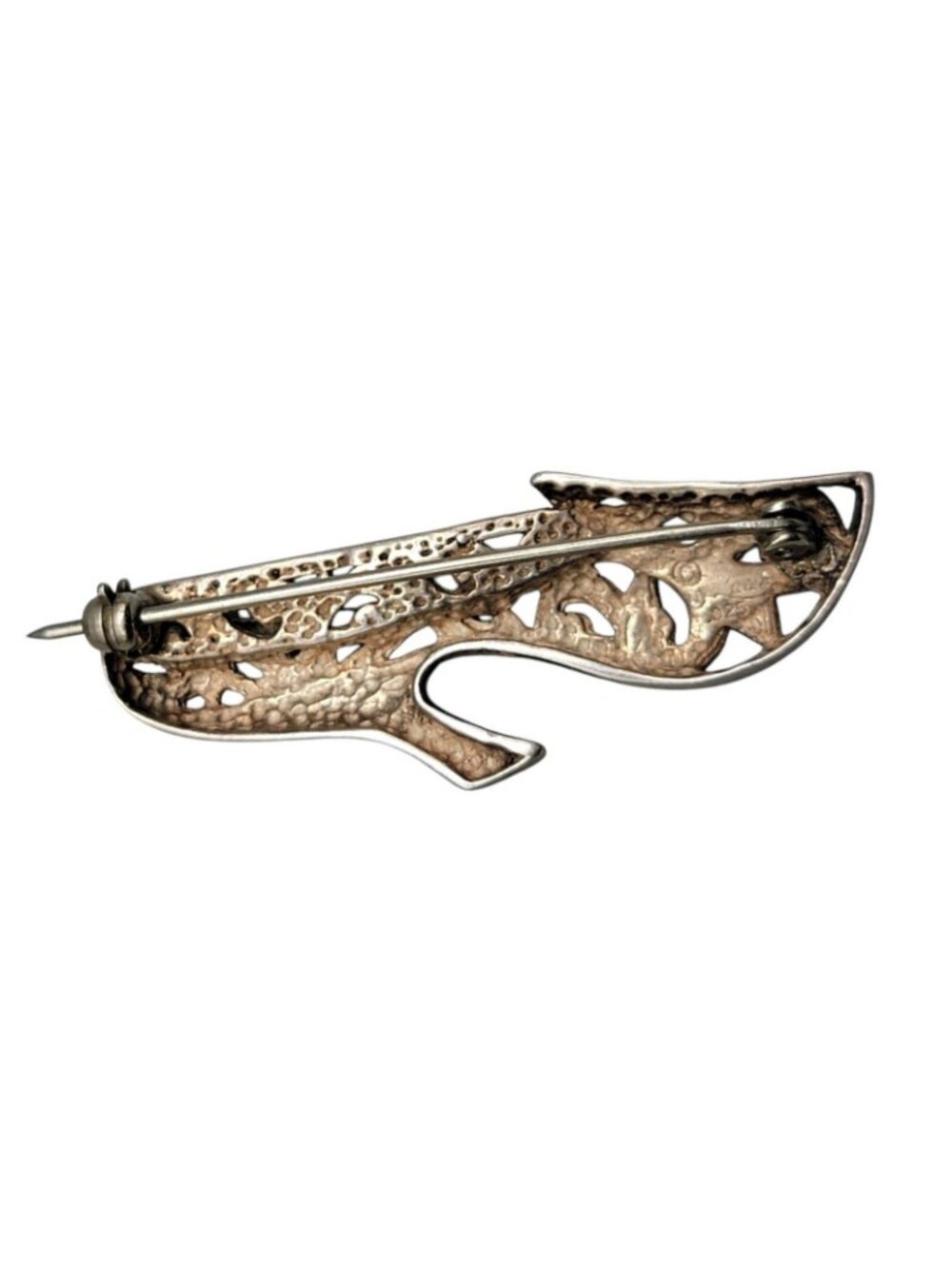 Jezlaine Sterling Silver Vintage High Heel Brooch Open 925 Metal Work 1940s - Picture 3 of 9
